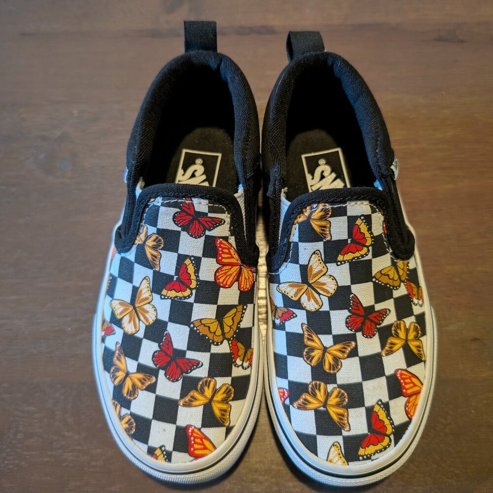 Vans Asher Butterfly Checkerboard Slip-On Shoes, Size 11 MISSY